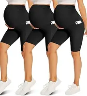 [Fotociti] 3 Pack Maternity Shorts with Pockets Over The Belly,8” Pregnancy Biker Shorts for Yoga Workout Active Lounge