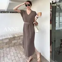 在飛比找蝦皮商城優惠-ANNE｜V領針織綁帶連身裙【AD10243】連身裙 針織裙