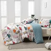 JYhoney Dinosaur Duvet Cover Set Queen Size 3pcs Cartoon Dino Reversible Blue Bedding Set Soft Lightweight Microfiber Comforter Cover with Zipper Closure for Kids Boys Girls