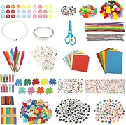 Art and Craft Supplies Kit, Funny Kid DIY Craft Set, Children Art Supply Tool Kit, Handmade Supplies Set, with Pom Poms Sequins Feather, Project Scrapbook Crafts Kits, for Kid Over 3 Years Old