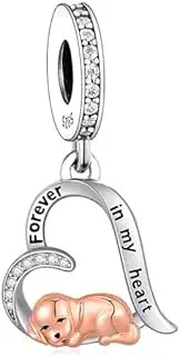 [Mon & Sons] Forever In My Heart Dog Puppy Love Memorial Pet Charm Bead Pendant 925 Sterling Silver Dangle Compatible With Pandora Charm Bracelet, Metal