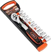 HORUSDY 12-Pieces 3/8" Ratchet Socket Wrench Set, Drive Socket Set, 6mm -15mm Sockets and, Quick Released Ratchet Handle and 15 cm Extension Bar