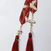 Tassel Scarf Hair Tie 02 - Red - One Size