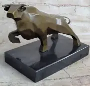 Abstract Geometric Bull Sculpture – Modern Bronze Bull on Marble Base Mario Nick