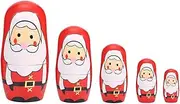 Handpainted Christmas Wooden Matryoshka Nesting Dolls Traditional Russian Style Festive Decorations for Kids Party Home Decoration Material Wood Color As Shown Size Various (Small Old Man)