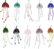 DanLingJewelry 10Pcs Random Handmade Beaded Jellyfish Tassel Charms Sea Life Ocean Animal Dangle Pendants for DIY Crafts Lanyards Keychains Making, Non-Precious Metal, No Gemstone