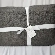Pottery Barn Belgian Flax Linen Floral Full Queen Quilt New Dark Forest