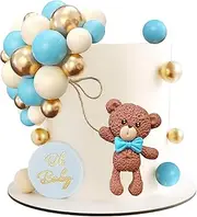 Brown Bear Colorful Balloons Balls Cake Toppers for Birthday Baby Shower Party Decorations Supplies (Blue)