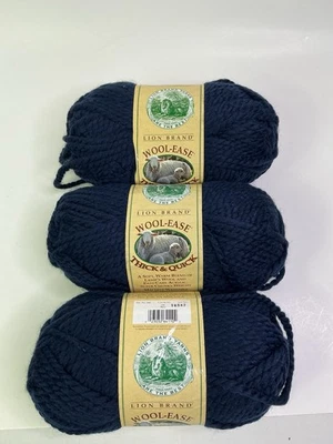 Lion Brand Wool Ease Thick And Quick Chunky Yarn (3) 6 oz Skeins Navy #16547