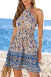 Cupshe Whimsical Waves Floral Mini Dress - Blue,L