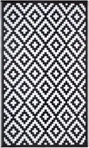 Black And White Aztec Pattern Monochrome Recycled Plastic Outdoor Rug Patio Rug