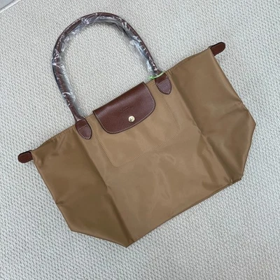 Longchamp Le Pliage Large Travel Tote Bag Nylon Khaki Brown Shoulder NEW
