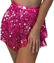 [nqgsntc] Women Sequin Tassel Skirt Glitter Sparkly Fringe Belly Dance Hip Scarf Skirts Metallic Rave Party Belts Costume