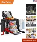 Meal Prep Lunch Bag/Box For Men, Women + 3 Large Food Containers 45 Oz. + 2 B...