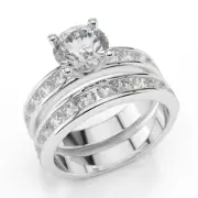 2 2/3 CT Round Diamond Engagement Ring Set F-G/SI1 14K White Gold Wedding Band