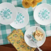 Pioneer Woman Corelle Signature Glass 4 piece Appetizer Plate Set Evie Teal NEW