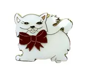 Kitty Kitten Cat White Red Bow 7/8 inch Hat Lapel Pin PPM F6D28M