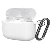 3 Pcs Soft Silicone Case for Airpods Pro Shockproof Hook Protective Bags With Keychain Earbuds Cover white