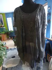W PRETTY ANGEL GOTH QUIRKY GRAY CROCHET CHIFFON EMBROIDERED MINI DRESS TUNIC XL