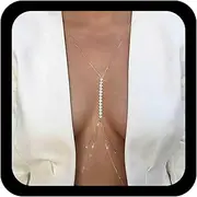 [Allereyae] Vintage Rhinestone Body Chain Sparkly Rhinestone Bra Chain Gold Crystal Chest Chains Layered Chest Accessories Crystal Body Necklace jewelry for Women, Large, Zinc Alloy, No Gemstone