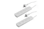 2x Doss 4-Way 2400W Powerboard 4 Outlets 1m Power Cord w Overload Protection WH