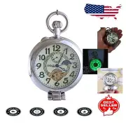 Men's 48mm Silver Tourbillon Pocket Watch with Desktop Stand & Gift Packaging
