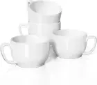 Soup Mugs Handles White Coffee Mugs Set of 4, Large Soup Cups Striped Design New