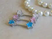 Nipple Bar with Double Front Facing Star Cubic Zirconia Prongs.