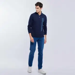 【NAUTICA】男裝 品牌文字LOGO漸變印花長袖POLO衫(藍)