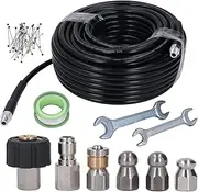 Pressure Washer Sewer Jetter Kit - 100ft Drain Cleaner Hose, 5800PSI Drain Jetter with 1/4 Inch NPT Hose Kit and 2 Wrenches Included