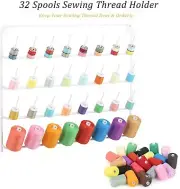 32-Spool Wall-Mounted Metal Sewing Thread Rack Holder with Hanging Tools White