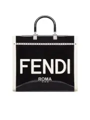 Fendi Medium Sunshine Shopper Canvas and Black Patent Leather