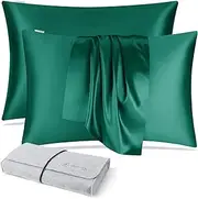 DISANGNI 100% Natural Mulberry Silk Pillow case for Hair and Skin with Hidden Zipper 22 Momme Both Sides Real Silk Pillow Case (2pc Standard Size 20" x26", Dark Green)