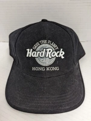 VINTAGE New Rare HARD ROCK CAFE HAT Hong Kong Black Save The Planet 90s Cap