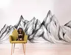 3D Mountain Hand Drawn Self-adhesive Removeable Wallpaper Wall Mural