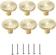 Xisakaca 6 Pack Gold Cabinet Knobs, Brass Flat Drawer Pulls Round Cabinet Door Knobs Kitchen Cupboard Bathroom Dresser Cabinet Hardware Handles