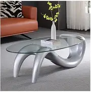 Coffee Table Oval Tempered Glass Coffee Table,L35.4inches Side Table Center Tea Sofa Table for Living Room, Sitting Room, Home Office Decor, Easy Assembly Side Table (Color : Silver)
