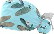[WOSHJIUK] Working Hat 2 Pack Scrub Caps for Women,Dragonfly Dance,Tie Back Cap Adjustable Scrub Hat