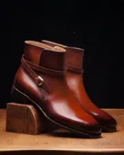 Handmade Stylish Brown Jodhpur Leather Ankle Strap Dress Boots, Office Boot