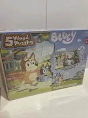 BLUEY ~ 5 Wood Jigsaw Puzzles in 1 Pack ~ Wooden Boxed Set NEW Aus Seller