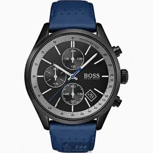 【BOSS】BOSS伯斯男女通用錶型號HB1513563(鐵灰錶面黑錶殼寶藍真皮皮革錶帶款)