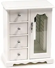 Kendal Wooden Jewelry Box for Women, Solid Jewelry Organizer, Jewelry Holder Organizer, Mothers Day Gifts, Wood Jewelry Case with Mirror for Necklaces, Earring, Rings (4 Drawer, White)