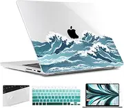 TWOLSKOO for MacBook Pro 16 Inch Case 2023 2022 2021 Release M2 A2780 M1 A2485 M1 Pro/Max, Hard Shell Case & Keyboard Cover & Screen Protector for Mac Pro 16" with Touch ID, Ocean