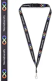 Medical ID Me Neurodiversity Awareness Lanyard Autism ADHD Double Infinity Dyslexia Tourettes Epilepsy Unisex Black White Adult Size