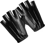 [EXAOMBLE] 1Pair Leather Half Finger Bike Gloves for Men Breathable Riding Gloves with Grip Dexterity for Cycling and Fitness Comfortable PU Leather Design for Outdoor Activities