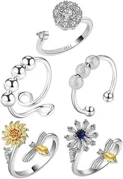 [LIFKOME] 5 Pcs Fidget Rings Adjustable Open Ring Set Fidget Rings Flower Butterfly Bead Stackable Rings for Women Girls