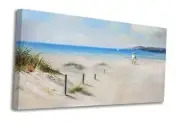 Beach Canvas Wall Art Blue Seascape Painting 40"x20" Blue beach wall art