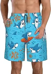 [OAROK] Undersea Whale Men's Casual Beach Shorts Quick Drying Shorts Men's Stretch Swim Trunks Daily Wear Style, White, Small