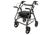 Foldable Steel Frame Rollator Walker Lightweight Mobility Aid in Grey