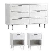 Oikiture 6 Chest of Drawers and 2 Bedside Tables Dressers Bedroom Set White